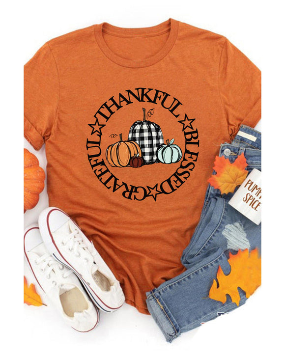 Azura Exchange Thankful Blessed Grateful Pumpkin Print T-Shirt - XL
