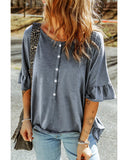 Azura Exchange Loose Fit Ruffled T-Shirt with Half Sleeves - L