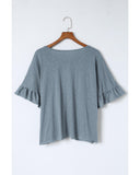 Azura Exchange Loose Fit Ruffled T-Shirt with Half Sleeves - L
