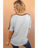 Azura Exchange Leopard Splicing O-neck Short Sleeve T Shirt - XL