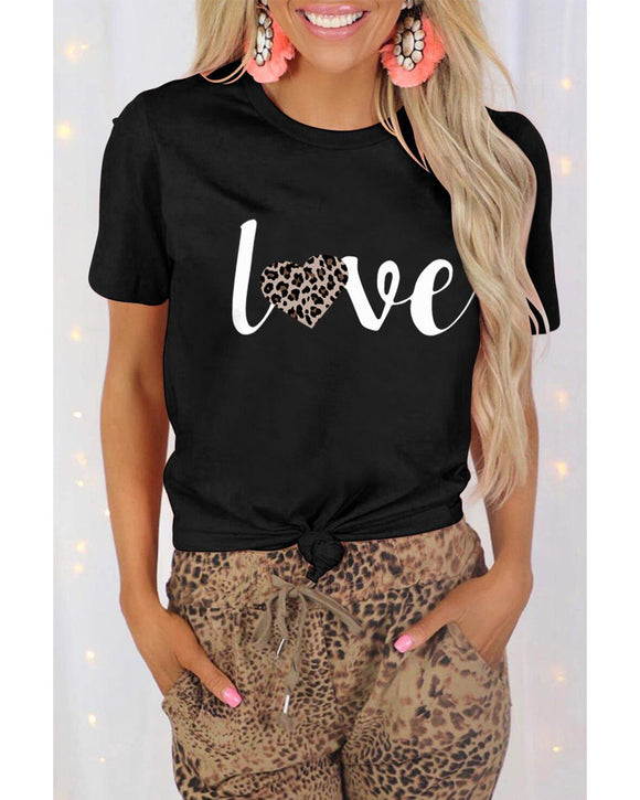 Azura Exchange Leopard Heart Shape Print T-Shirt - L
