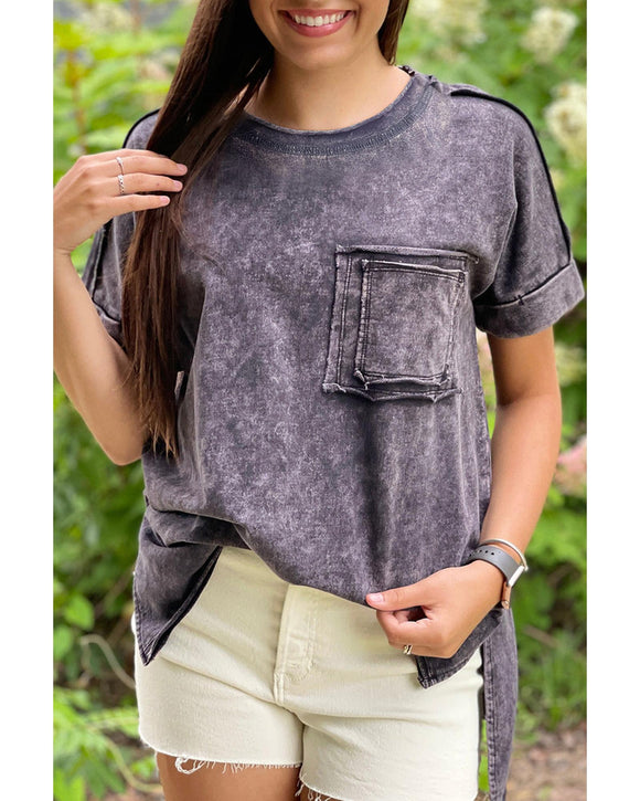 Azura Exchange Mineral Wash Pocketed Tee with Slits - XL