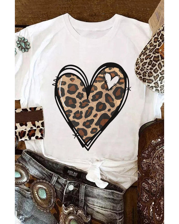 Azura Exchange Leopard Heart Pattern Print T-Shirt - L