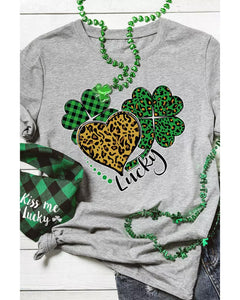 Azura Exchange Leopard Plaid Heart Clover Graphic Print T-Shirt - S