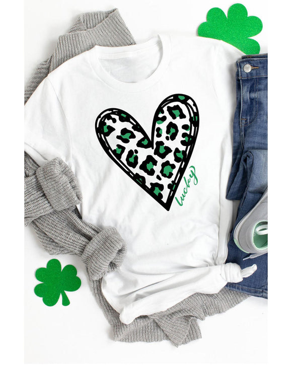Azura Exchange Leopard Heart Print St Patricks Day T Shirt - S