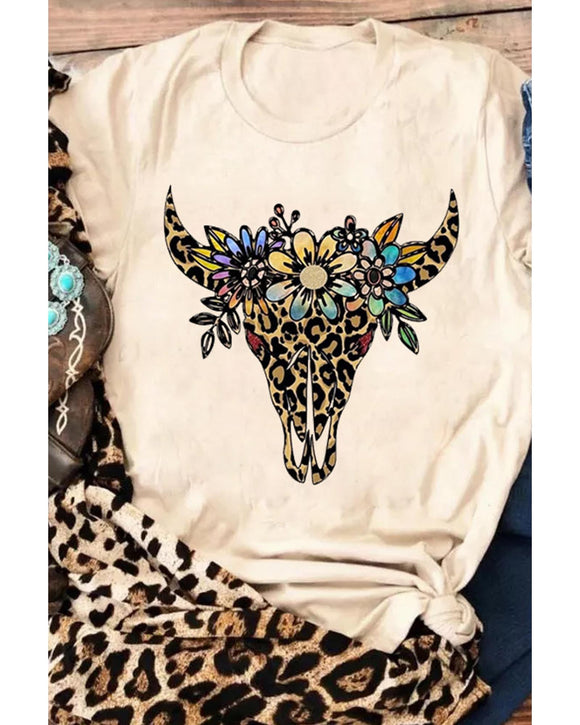 Azura Exchange Leopard Cow Skull Graphic Print T-Shirt - S