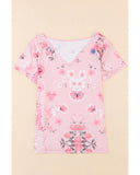 Azura Exchange Floral Print V Neck T-shirt - M