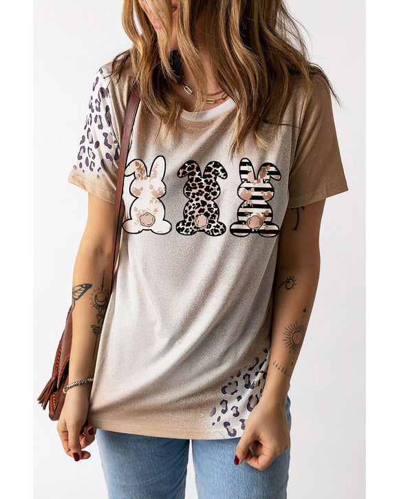 Azura Exchange Easter Bunny Leopard Bleached Print Graphic Tee - L