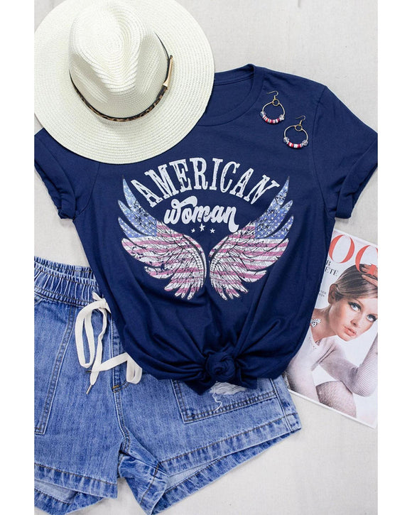 Azura Exchange American Woman Eagle Wing Flag Graphic Tee - L