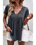 Azura Exchange Lace Crochet Patchwork V Neck T Shirt - XL