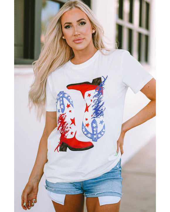 Azura Exchange Sequin Graphic Tee with American Flag Boots Pattern - L