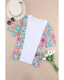 Azura Exchange Patchwork Floral Print Short Sleeve Top - L