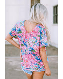 Azura Exchange Loose Fit Floral Print V Neck T Shirt - S