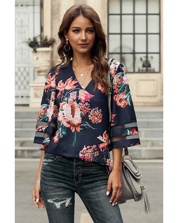 Azura Exchange Flared Sleeve Floral Blouse - XL