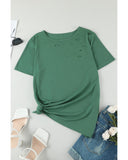 Azura Exchange Holes Crew Neck Cotton Mixed T-shirt - L