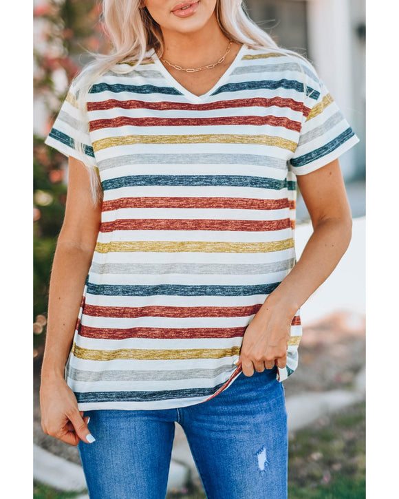 Azura Exchange Striped V Neck T-shirt - S