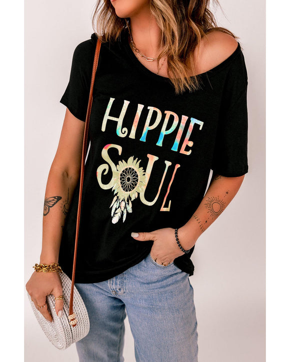Azura Exchange HIPPIE SOUL Ombre Tie-dye Sunflower Feather Print T-shirt - M