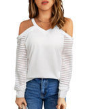 Azura Exchange Cut-out Cold Shoulder Mesh Striped Long Sleeve T-shirt - XL
