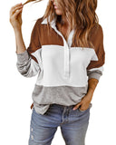 Azura Exchange Colorblock Pullover Sweatshirt with Turn-down Collar - S