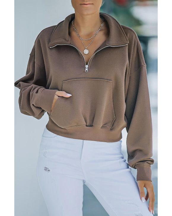 Azura Exchange Zipped Cropped Sweatshirt with Pocket - M