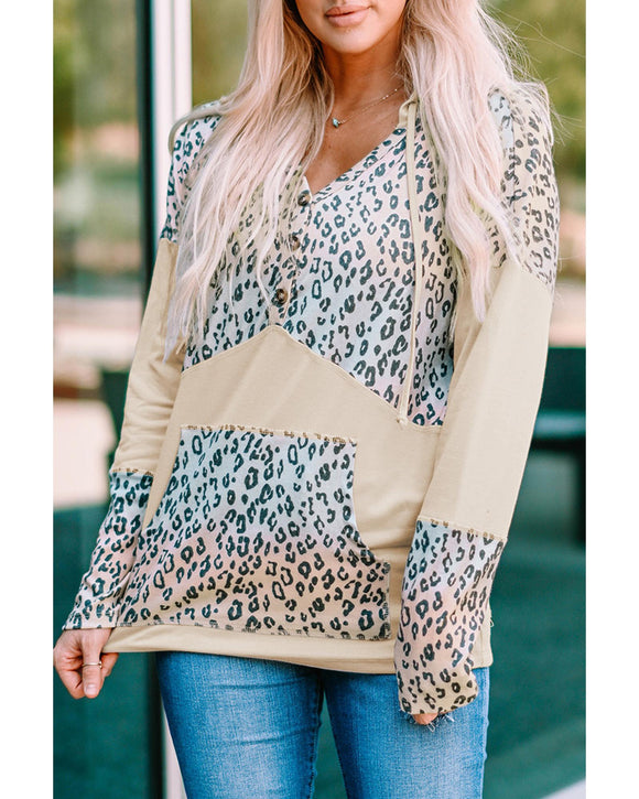 Azura Exchange Leopard Patchwork Hooded Sweatshirt with Pocket - L