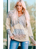 Azura Exchange Leopard Patchwork Hooded Sweatshirt with Pocket - L