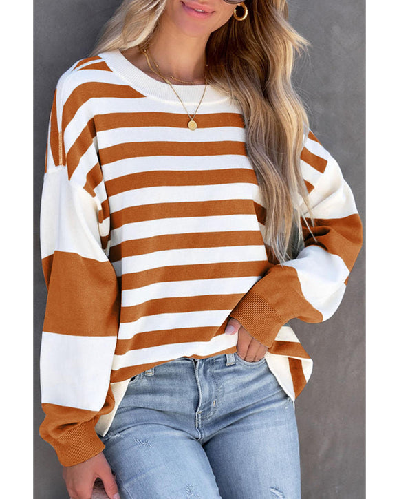 Azura Exchange Drop Shoulder Striped Pullover Sweatshirt - L