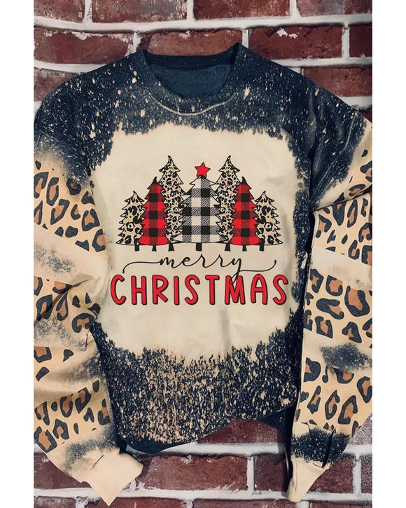 Azura Exchange Merry Christmas Leopard Sleeve Sweatshirt - S