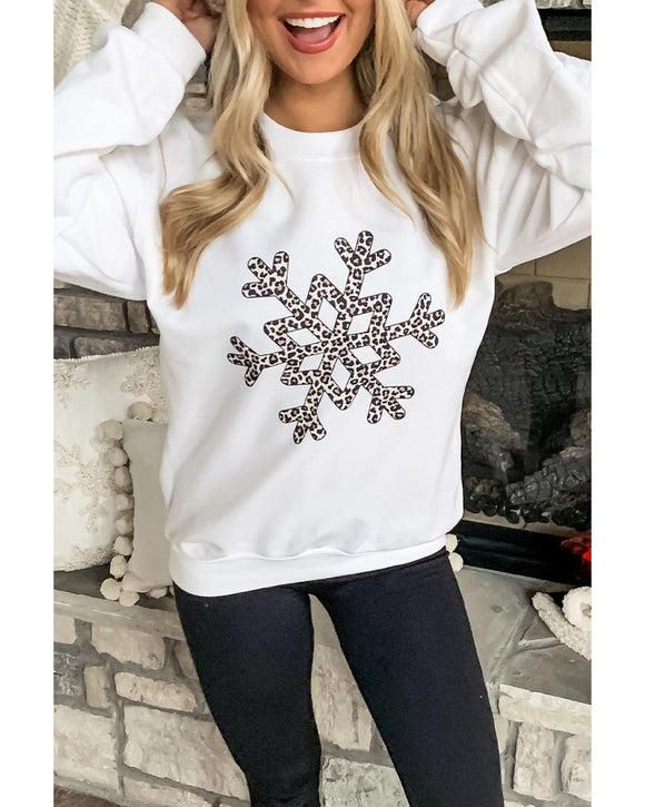 Azura Exchange Leopard Snowflake Pullover Sweatshirt - L