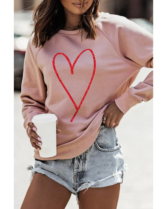 Azura Exchange Glitter Heart Raglan Pullover Sweatshirt - L