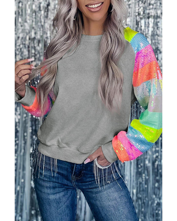 Azura Exchange Sequin Color Block Raglan Sleeve Sweatshirt - L
