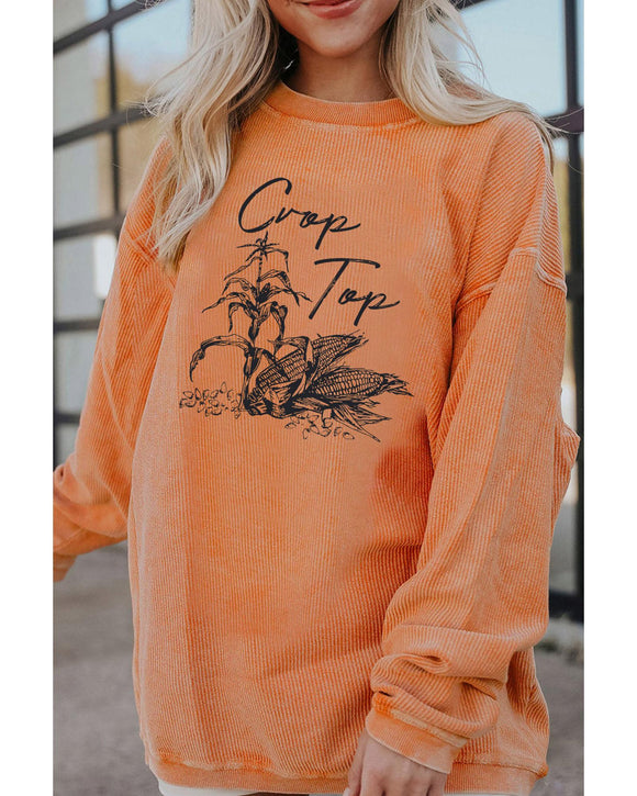 Azura Exchange Corn Graphic Orange Crop Top Sweatshirt - S