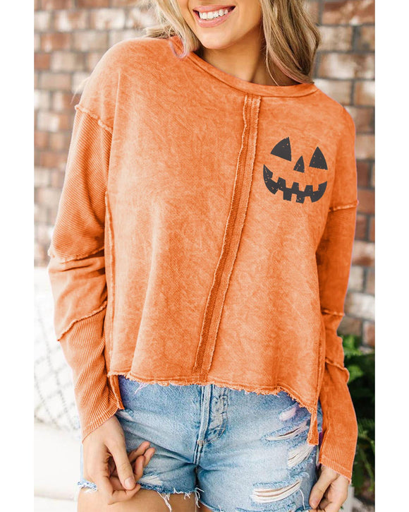 Azura Exchange Halloween Pumpkin Face Patchwork Sweatshirt - 2XL