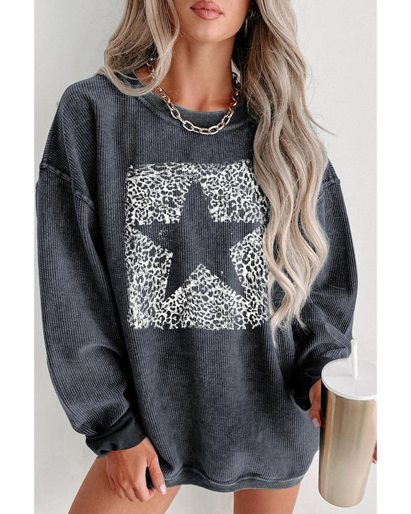 Azura Exchange Leopard Star Graphic Corded Sweatshirt - L