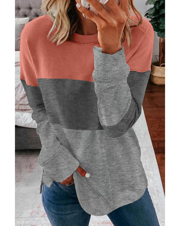 Azura Exchange Gray Contrast Stitching Sweatshirt with Slits - 2XL