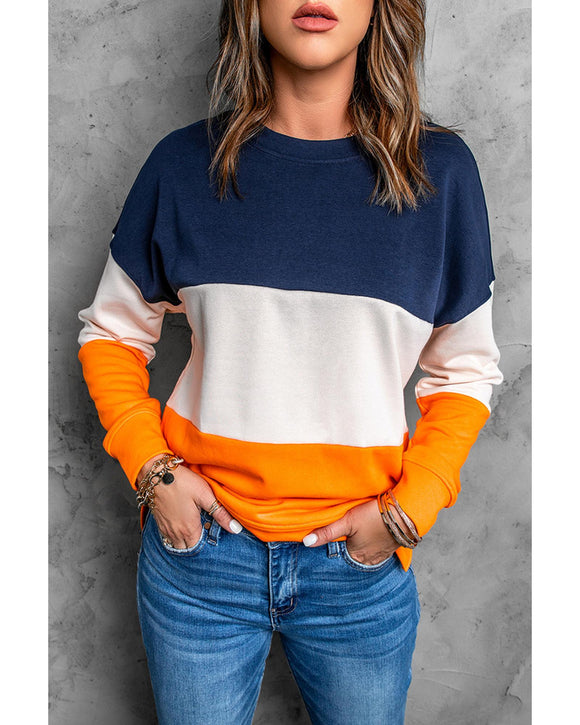 Azura Exchange Colorblock Sweatshirt with Contrast Stitching and Slits - L