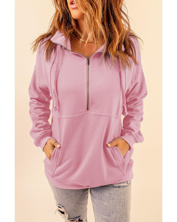 Azura Exchange Cotton Half Zip Pink Sweatshirt with Pocket - S