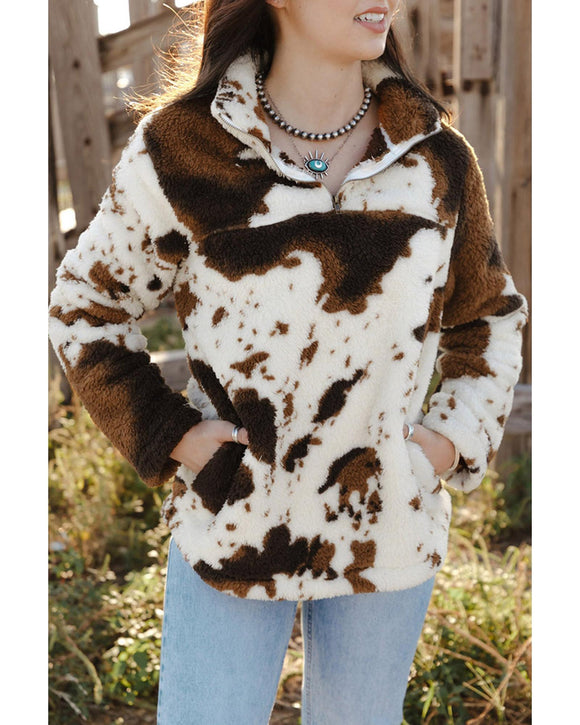 Azura Exchange Cow Print Fleece Sweatshirt - 2XL