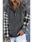 Azura Exchange Plaid Snap Button Pullover Hoodie with Pocket - M
