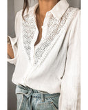 Azura Exchange Lace Hollow-out Splicing Crinkled Shirt - L