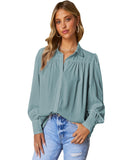 Azura Exchange Button Up Puff Sleeve Blouse - S