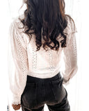 Azura Exchange Hollow-out Long Sleeve Shirt with Lace Trim - XL