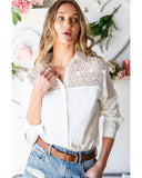 Azura Exchange Lace Crochet Splicing Button Up Shirt - XL
