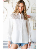 Azura Exchange Lace Crochet Splicing Button Up Shirt - XL