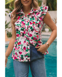 Azura Exchange Ruffled Sleeveless Shirt with Floral Print - L