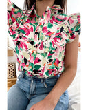 Azura Exchange Ruffled Sleeveless Shirt with Floral Print - M