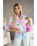 Azura Exchange Buttoned Sheath Long Sleeve Shirt with Abstract Floral Print - M