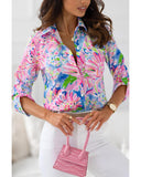 Azura Exchange Buttoned Sheath Long Sleeve Shirt with Abstract Floral Print - M