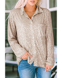 Azura Exchange Sequin Collared Bust Pocket Buttoned Shirt - L