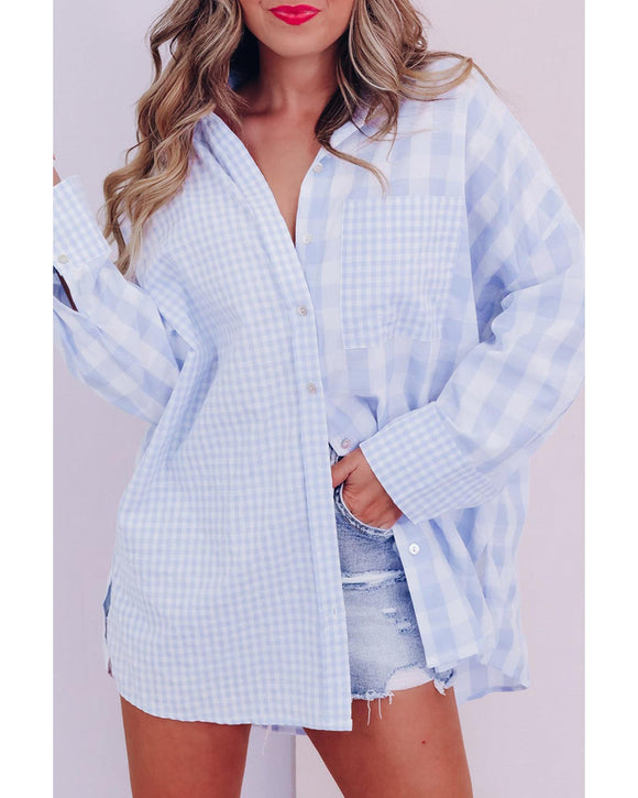 Azura Exchange Checked Patchwork Long Sleeve Shirt - L
